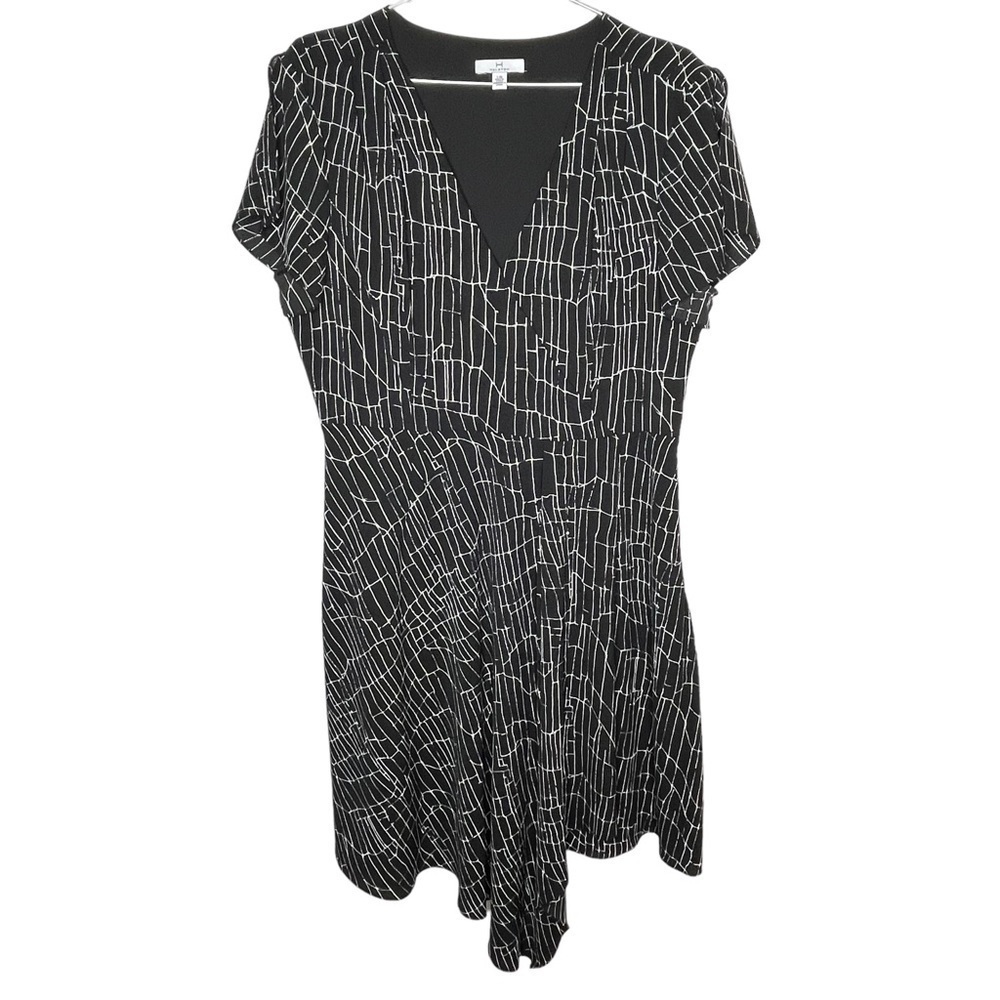 H by Halston Asymmetrical Faux Wrap Dress Abstract Print Short Sleeve
